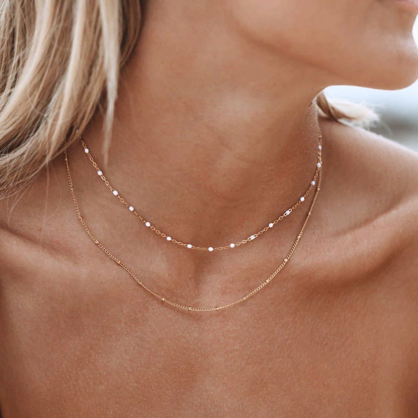 Damen Layering Choker Gold Emaille zweireihig wasserfest hypoallergen Halskette