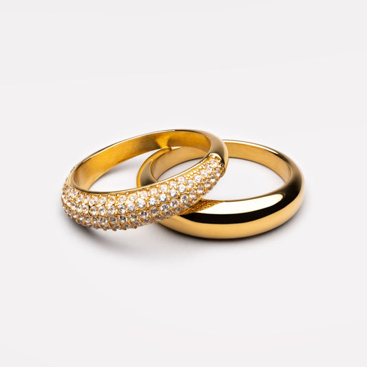 Damen Ring Set Gold mit Zirkon, wasserfest, hypoallergen