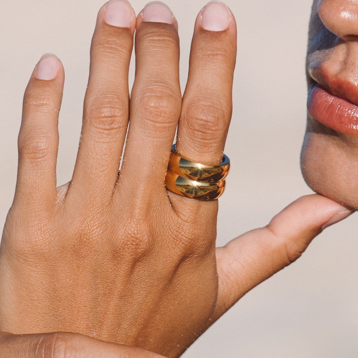 Damen Ring Gold Doppel Chunky wasserfest hypoallergen