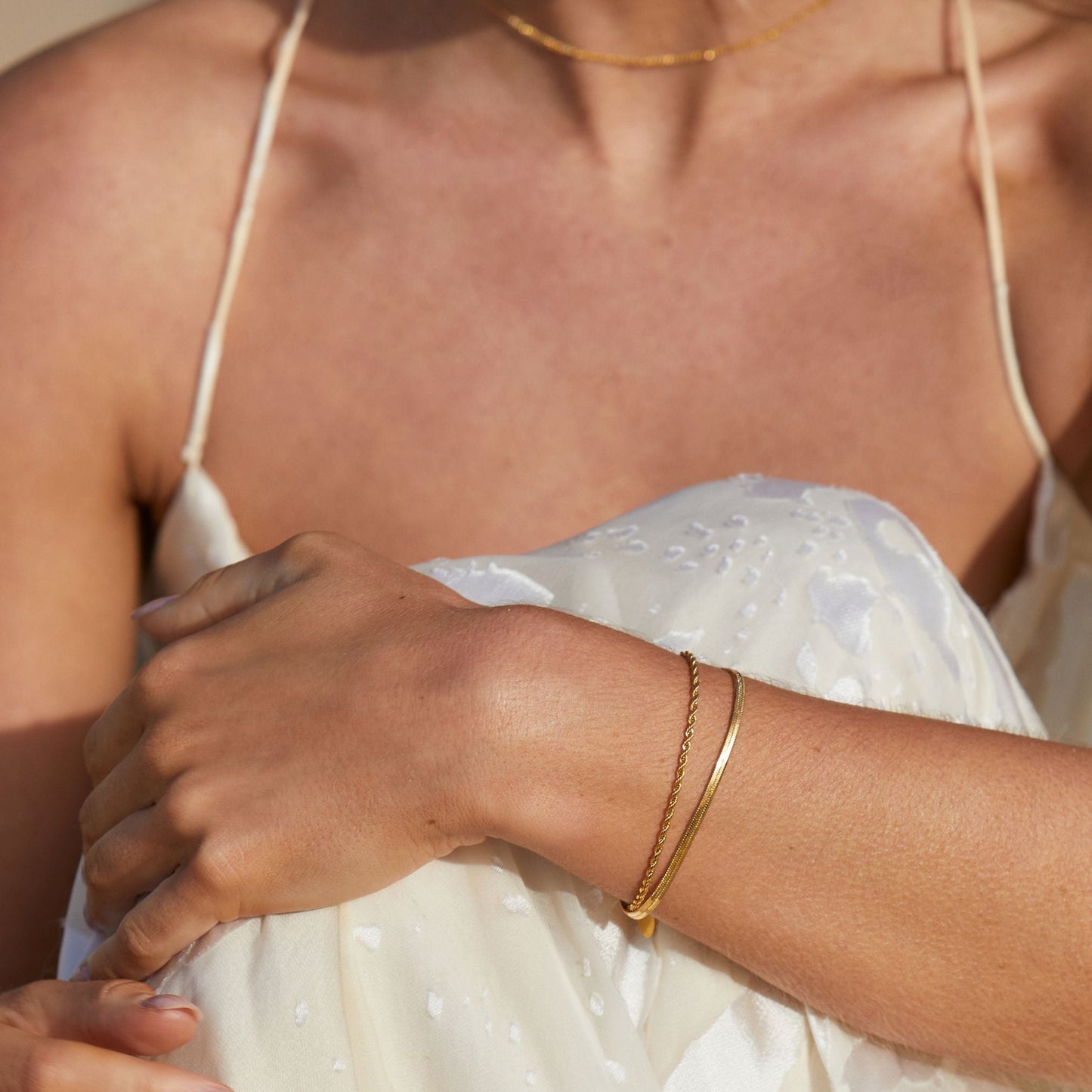 Damen Layering Armband Gold Herringbone Rope doppellagig wasserfest