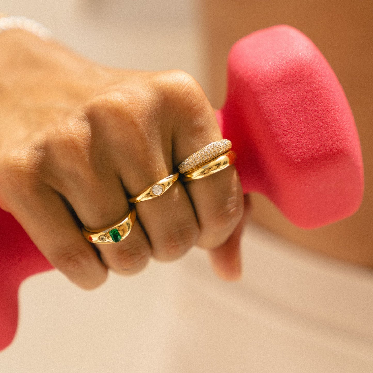 Damen Ring Gold Grün Weiß Zirkon wasserfest hypoallergen