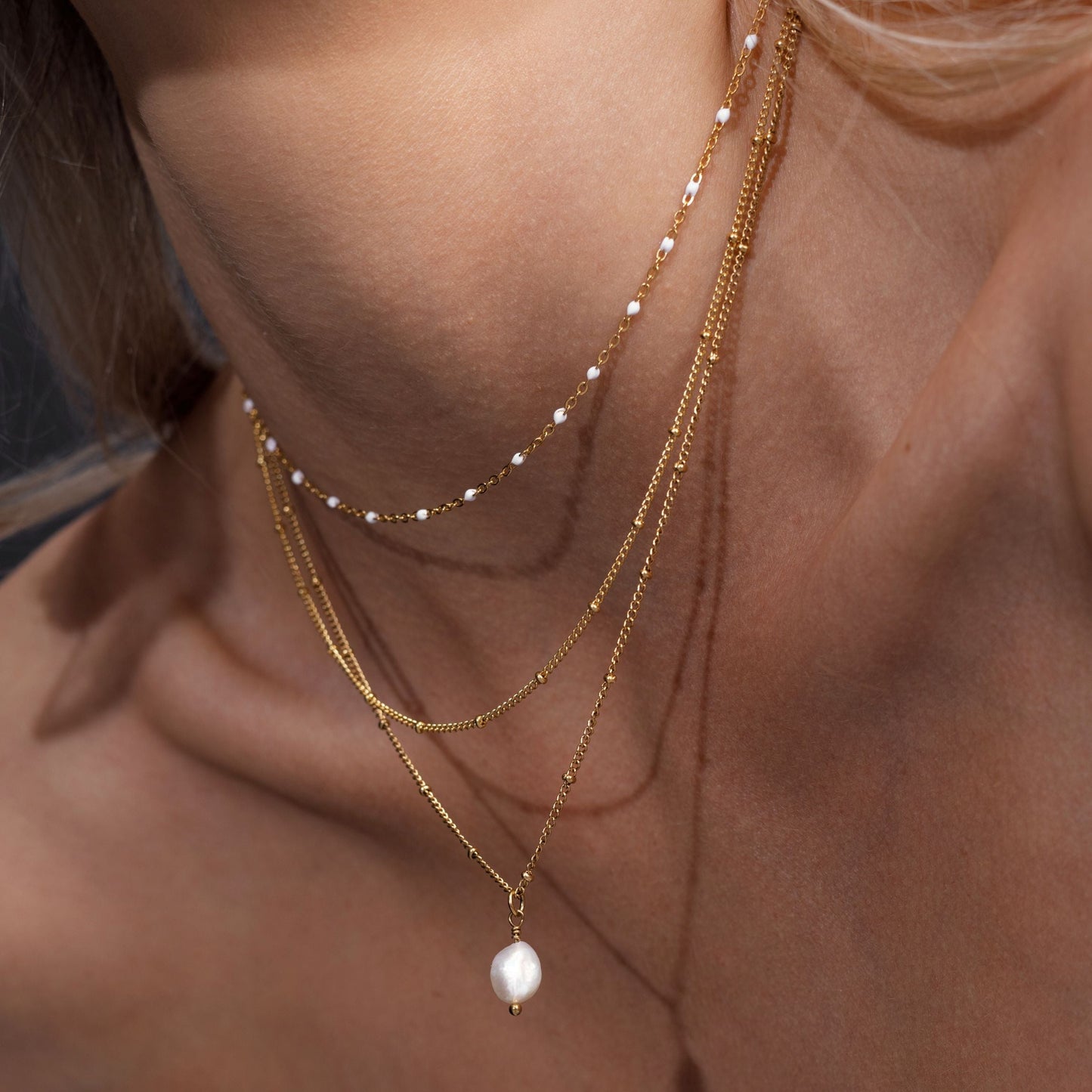 Damen Layering Choker Gold Emaille zweireihig wasserfest hypoallergen Halskette