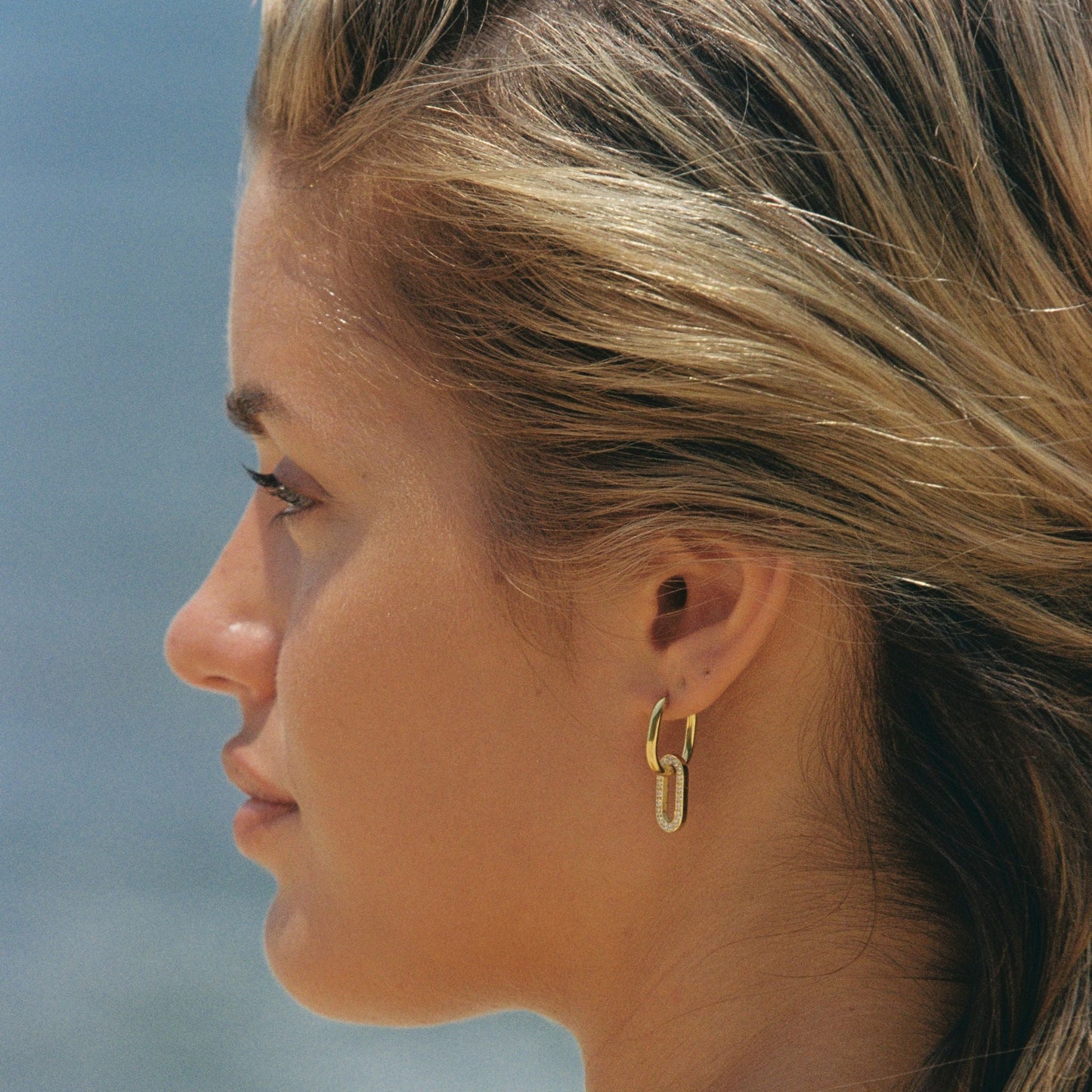 Damen Doppel Creolen Gold Zirkonia oval wasserdicht hypoallergen