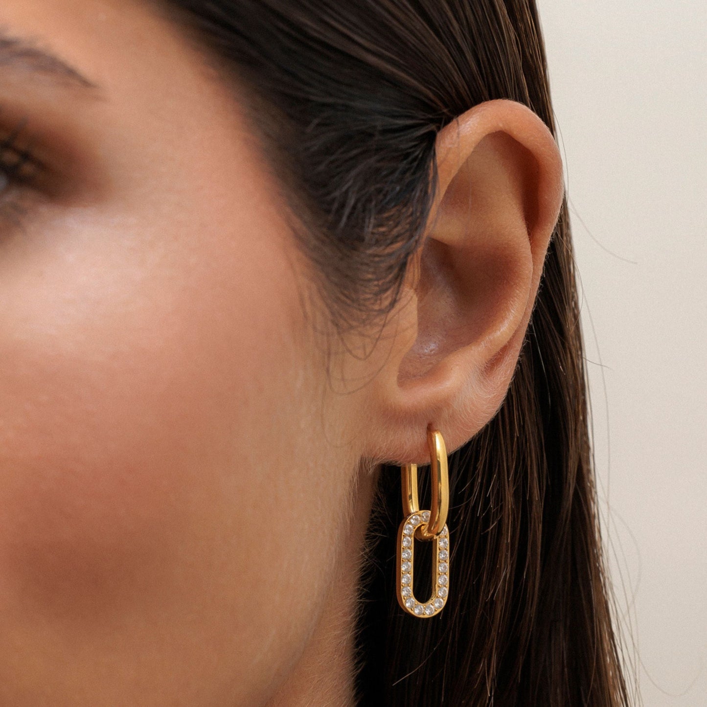 Damen Doppel Creolen Gold Zirkonia oval wasserdicht hypoallergen