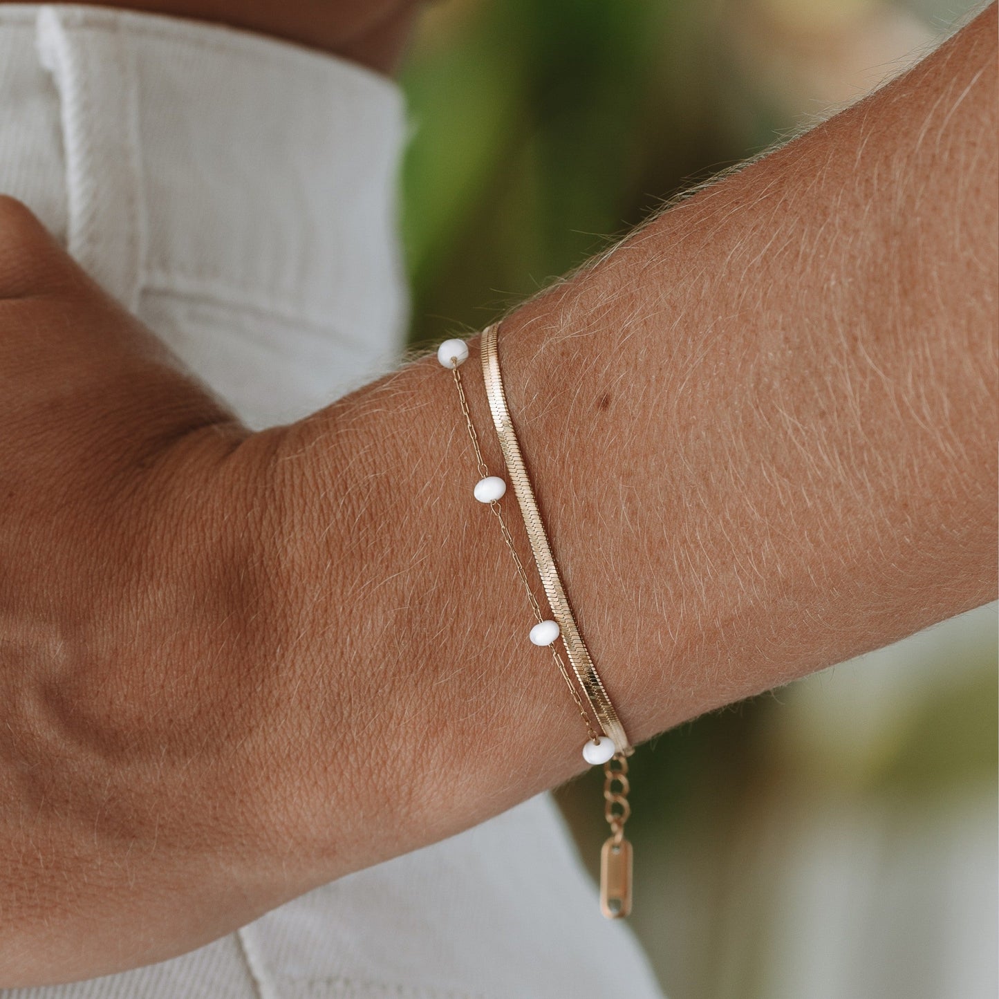 Damen Layering Armband gold Perlen Edelstahl wasserfest