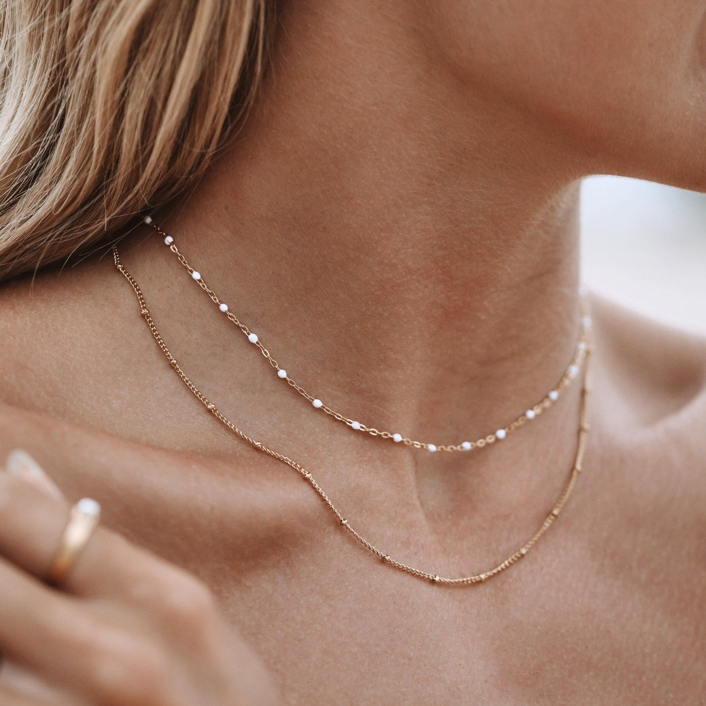 Damen Layering Choker Gold Emaille zweireihig wasserfest hypoallergen Halskette