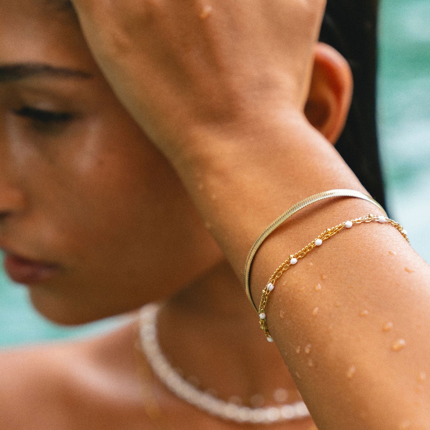 Damen Layering Armband Gold mit Emaille doppellagig wasserfest hypoallergen