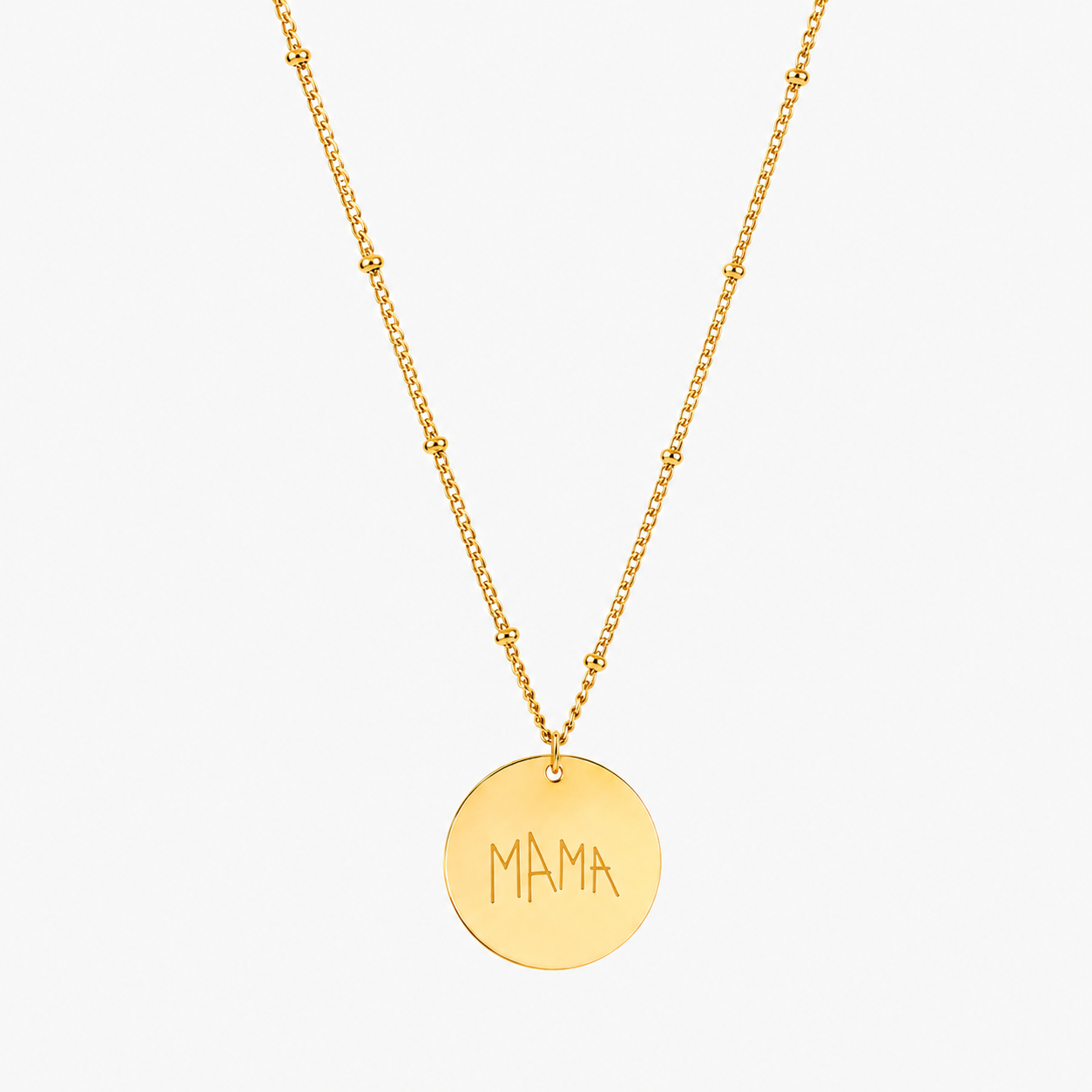 Damen Halskette Gold personalisiert mit Handschrift Gravur, runder Anhänger
