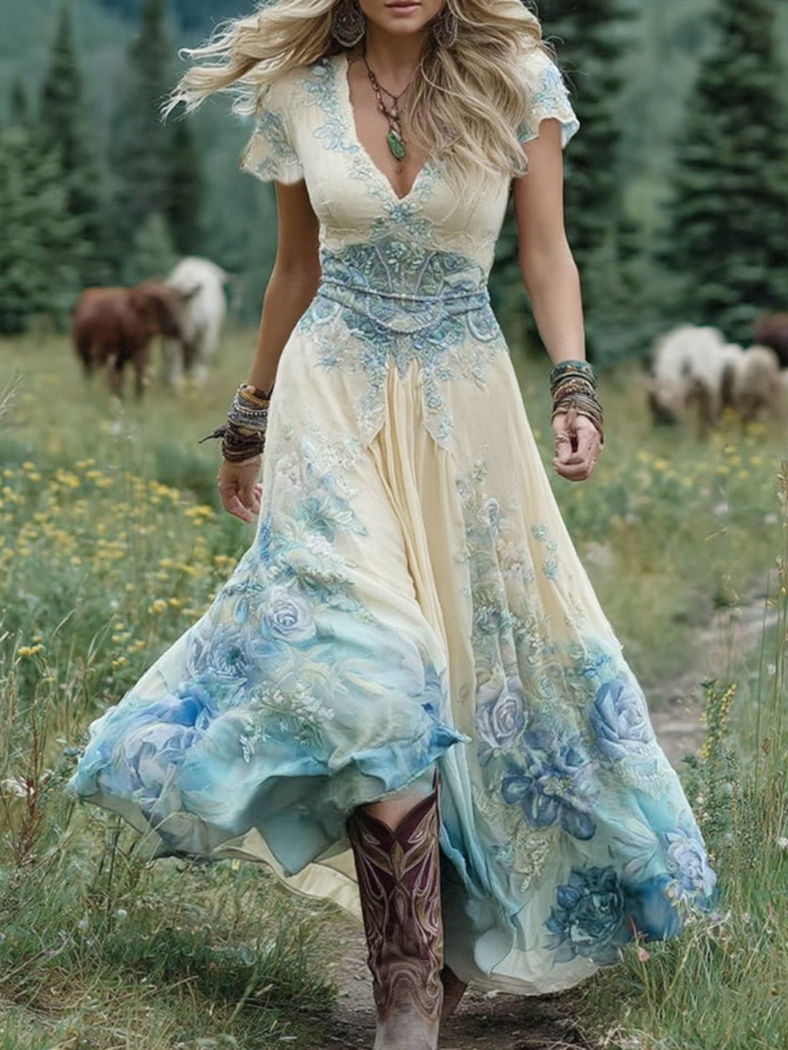Marcina Elegantes Maxikleid Mit Floralen Farbtönen