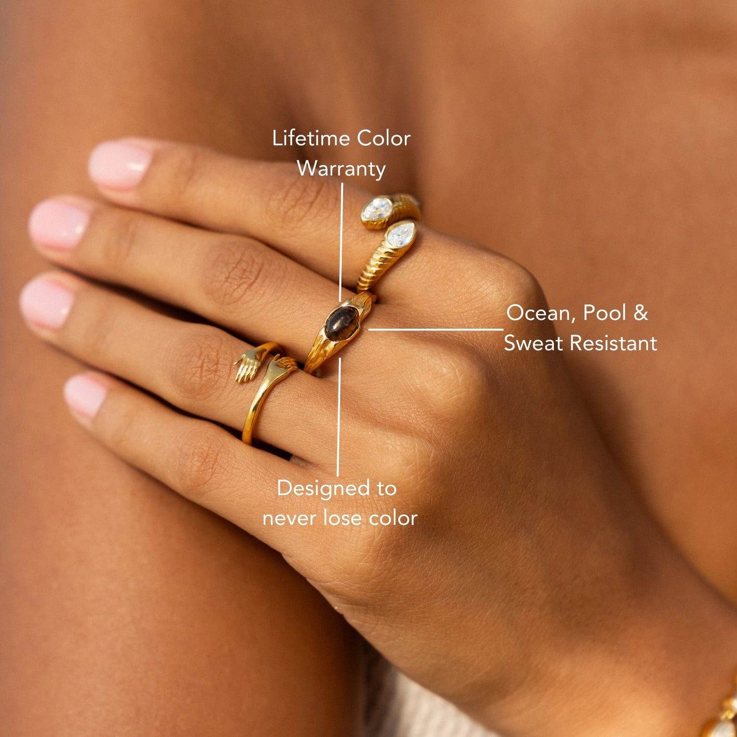 Damen Ring Gold Tigerauge Stein 10 mm wasserfest hypoallergen