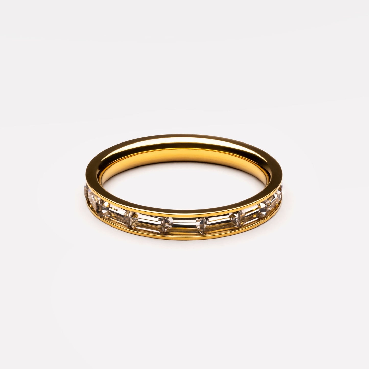 Damen Ring Gold mit weißem Zirkon, Baguette-Schliff, wasserdicht, hypoallergen