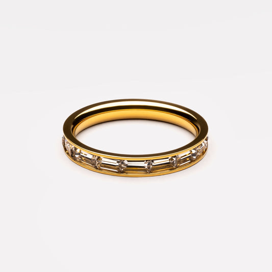 Damen Ring Gold mit weißem Zirkon, Baguette-Schliff, wasserdicht, hypoallergen