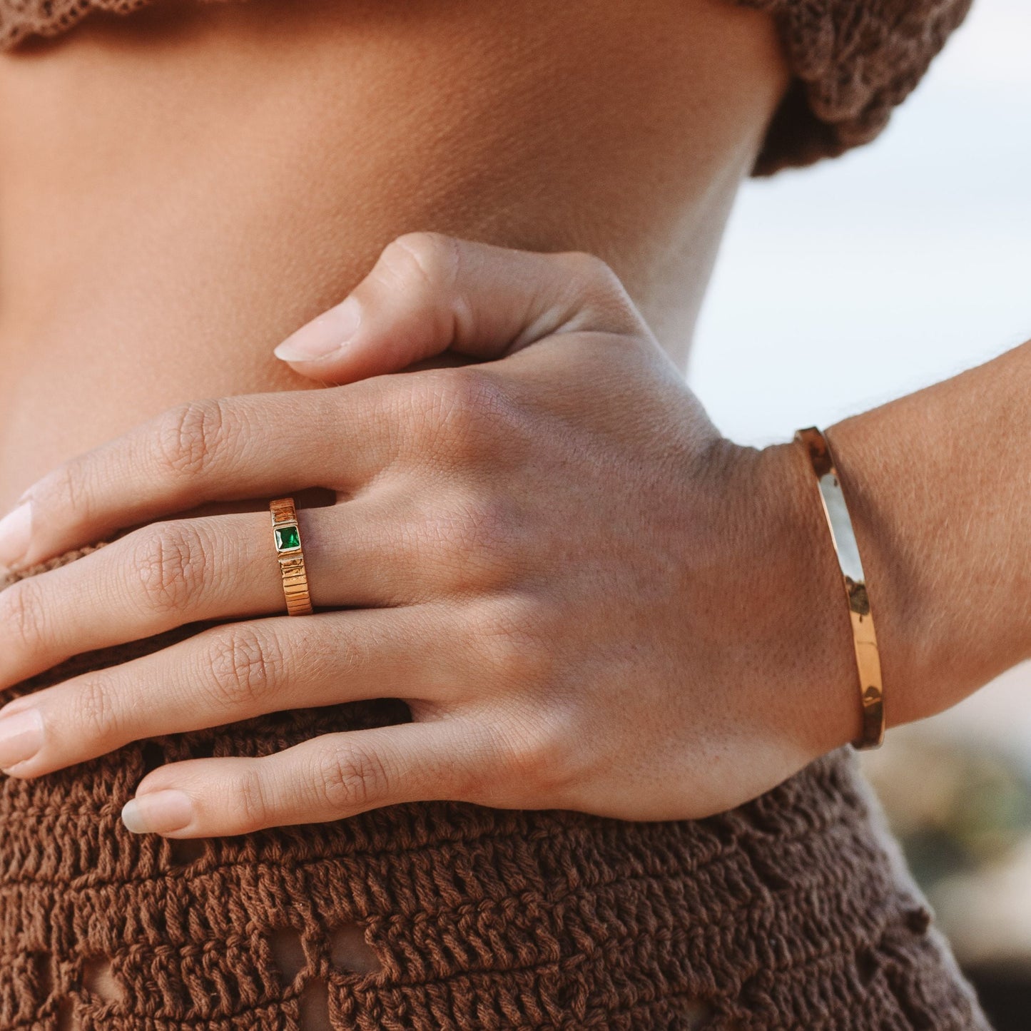 Damen Ring Grün Chunky mit Zirkonia, wasserfest, hypoallergen
