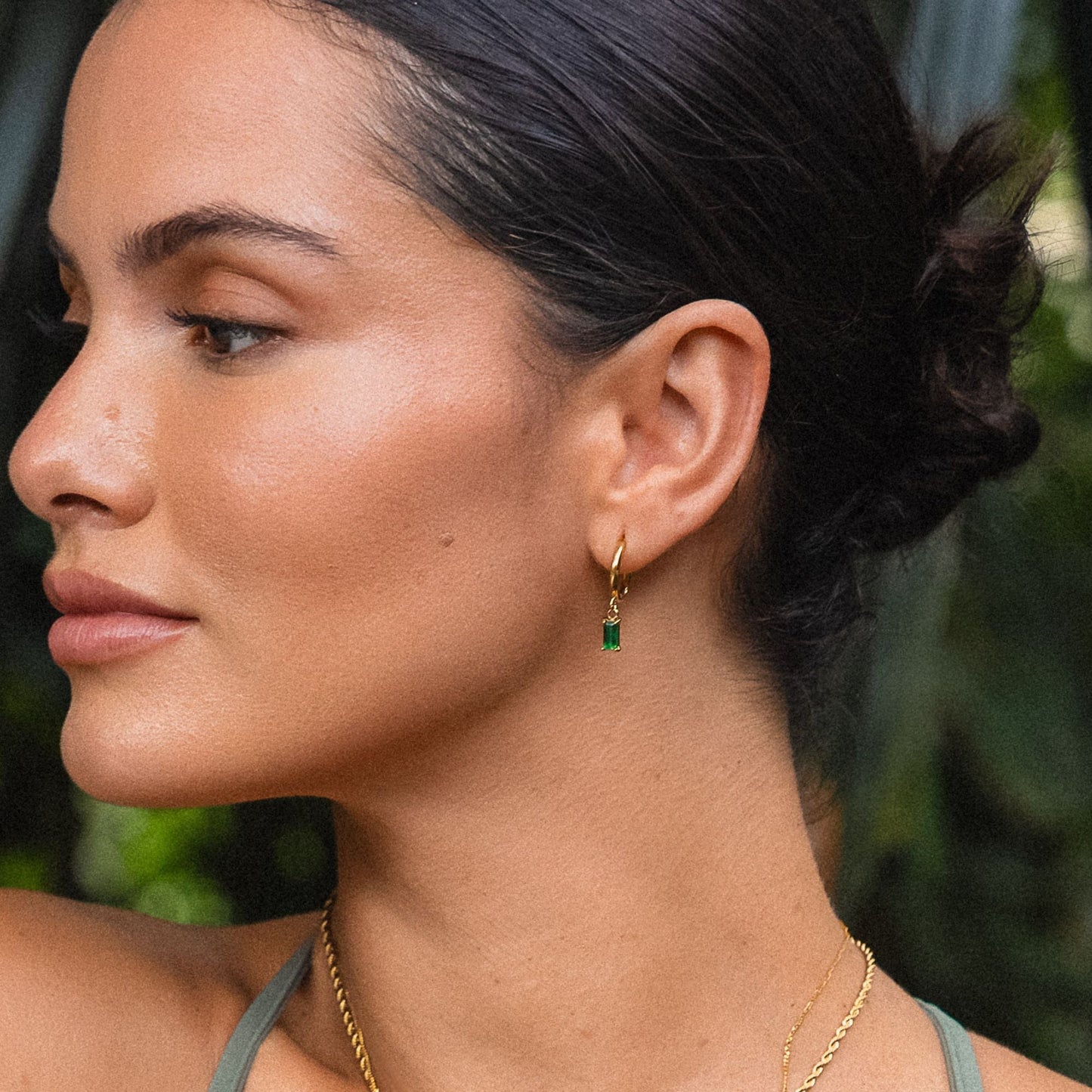 Damen Creolen gold grüne Zirkonia Edelstahl wasserfest hypoallergen