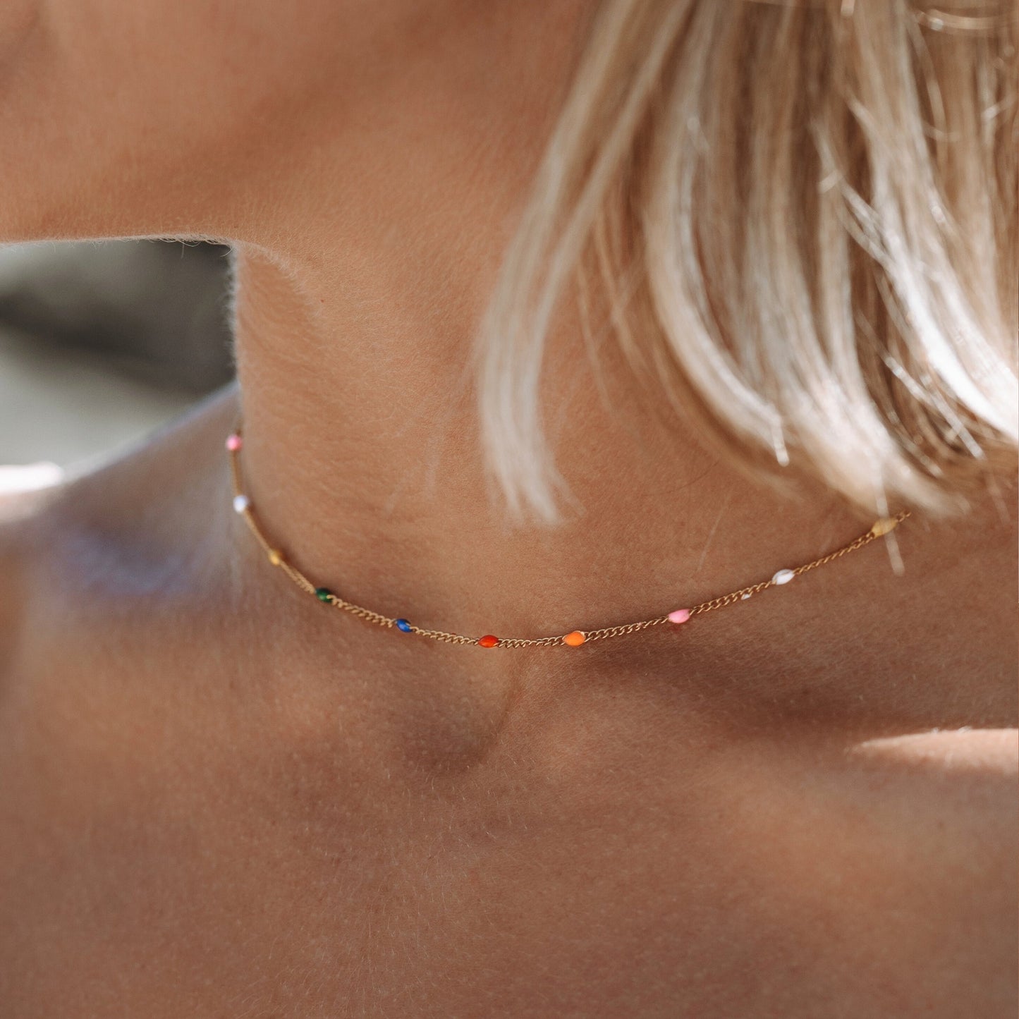 Damen Aloha Choker Bunt Gold wasserfest Halskette verstellbar