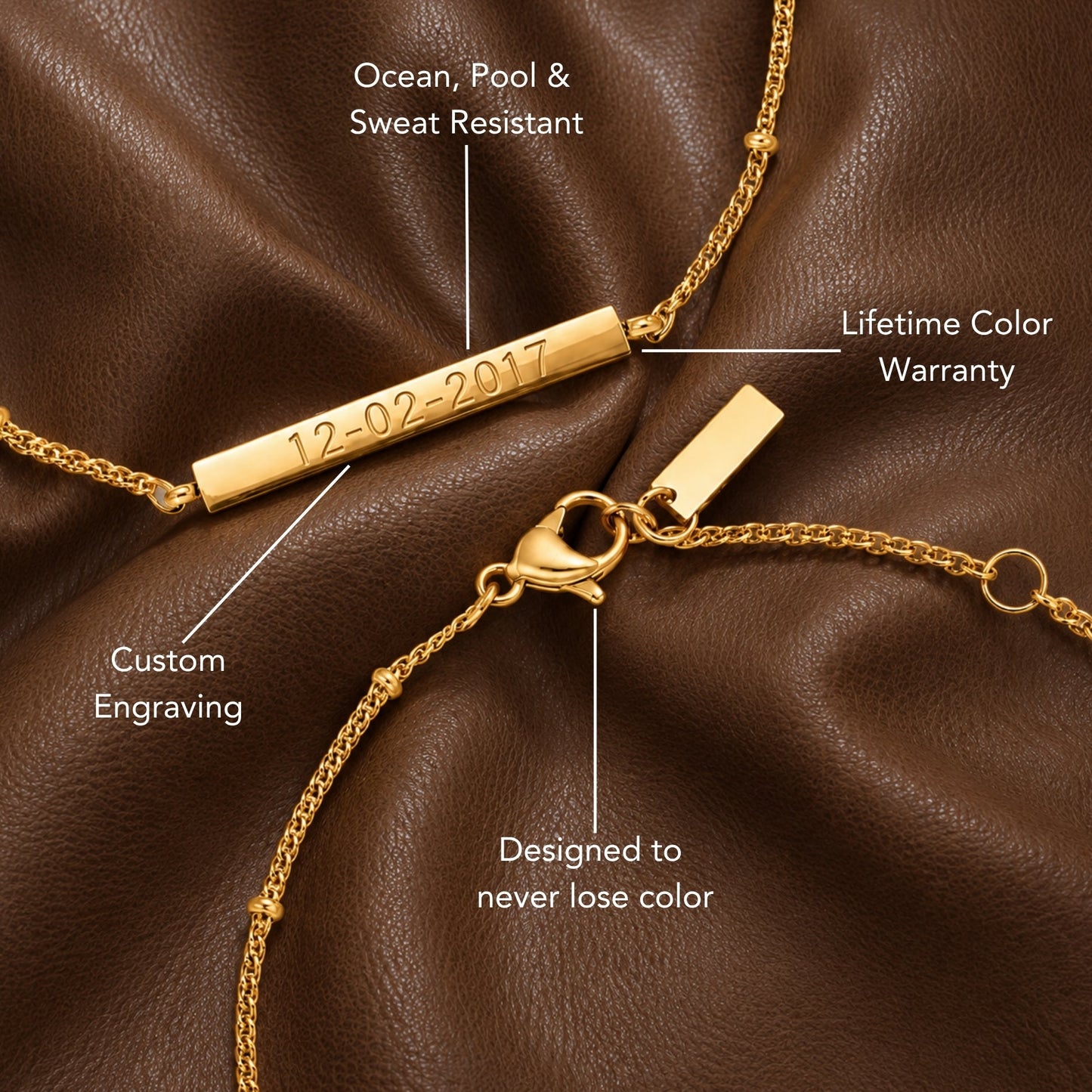 Damen Gravur Armband Gold personalisierbar wasserfest hypoallergen Edelstahl