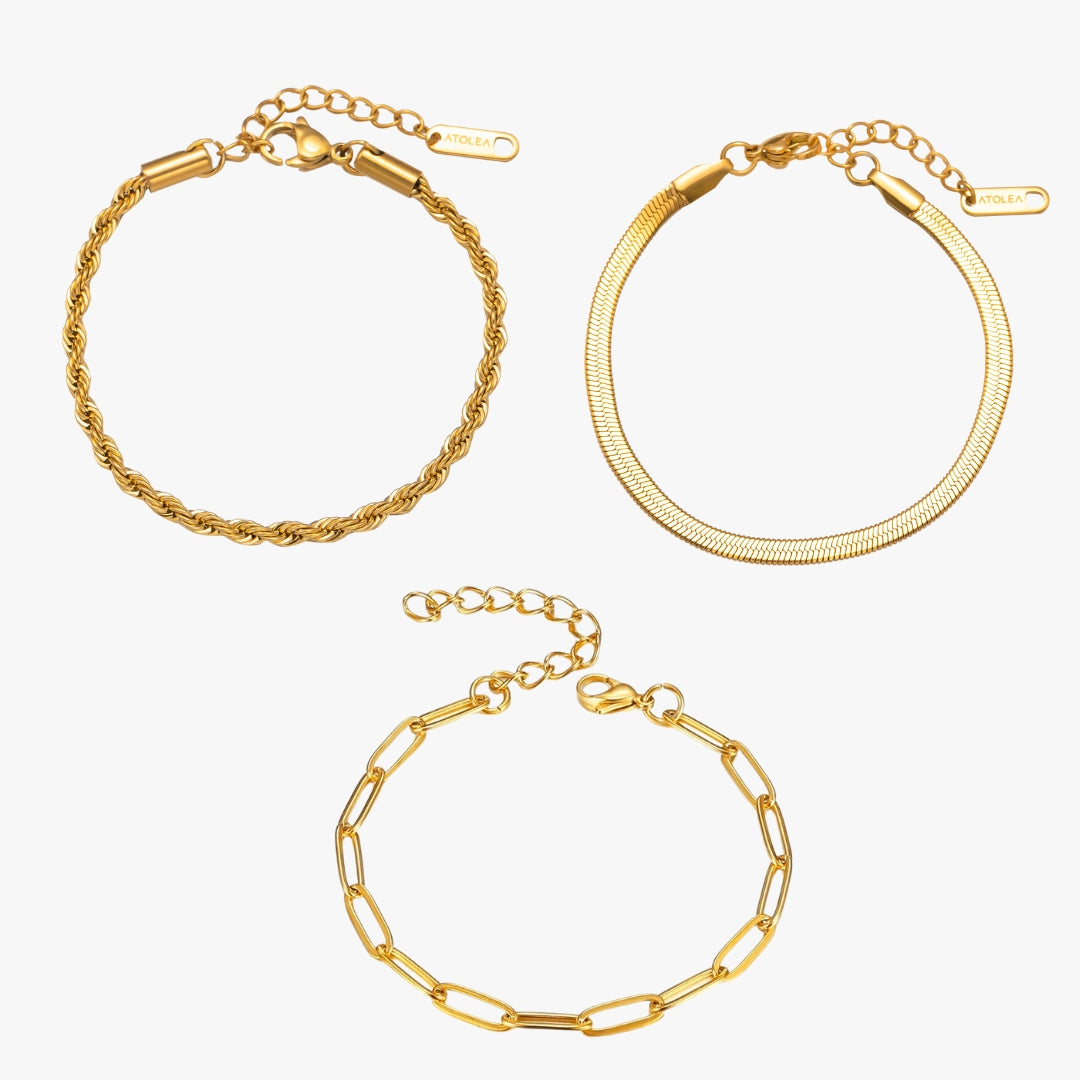 Damen Armband Set Gold 3-teilig wasserfest hypoallergen Edelstahl Kettenarmbänder