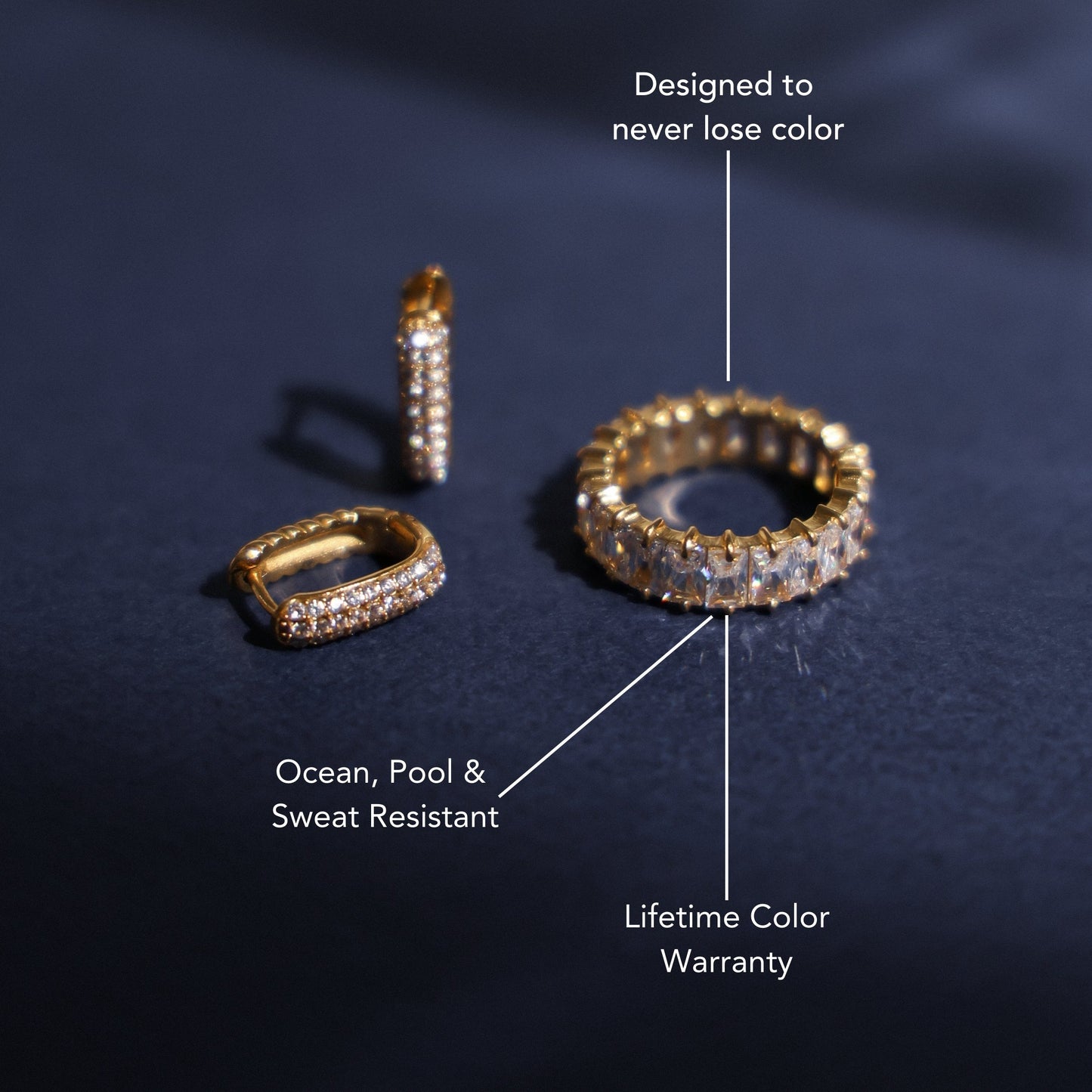 Damen Eternity Ring Gold mit rechteckigen Zirkonen 6,7 mm wasserdicht