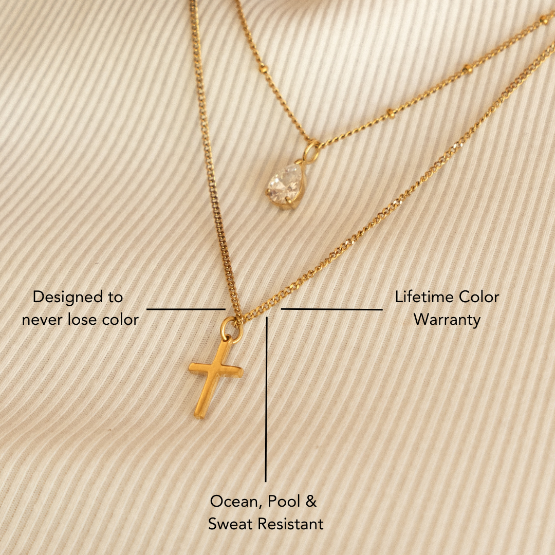 Damen Kreuz Halskette Gold minimalistischer Anhänger wasserdicht hypoallergen