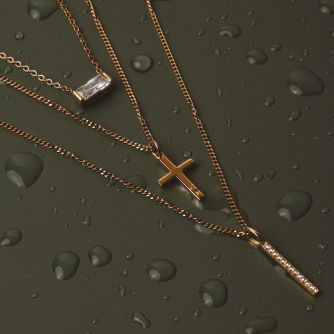 Damen Kreuz Halskette Gold minimalistischer Anhänger wasserdicht hypoallergen