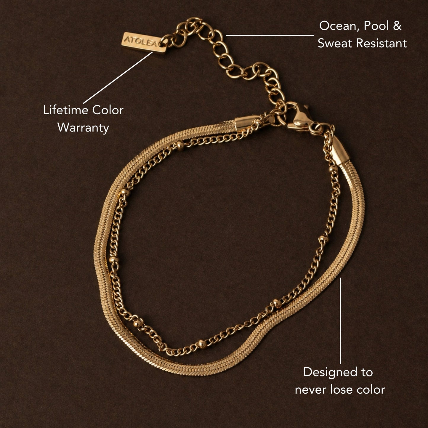 Damen Layering Armband Gold Herringbone Perlenkette verstellbar wasserfest