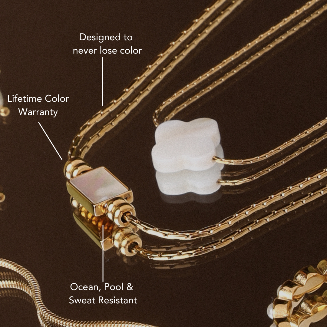 Damen Halskette Gold Perlmutt Anhänger wasserfest hypoallergen Layering Kette