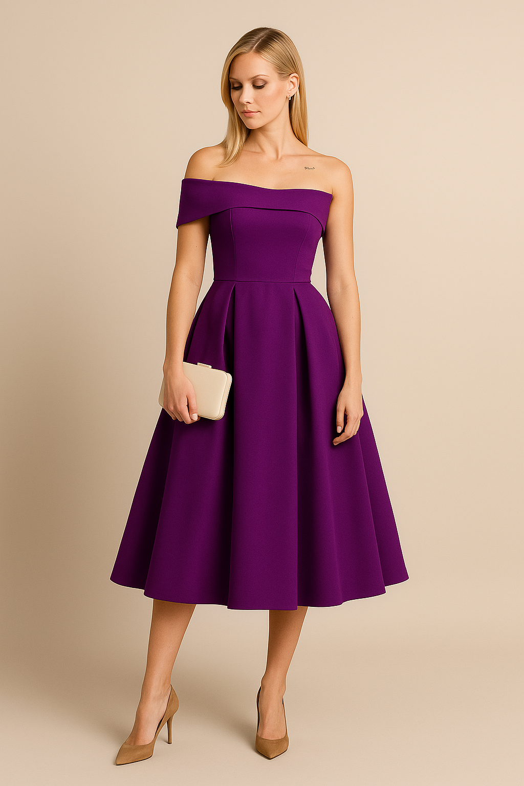 HERBERGER | Damen Schulterfreies A-Linien Kleid, Atmungsaktiv und Stilvoll
