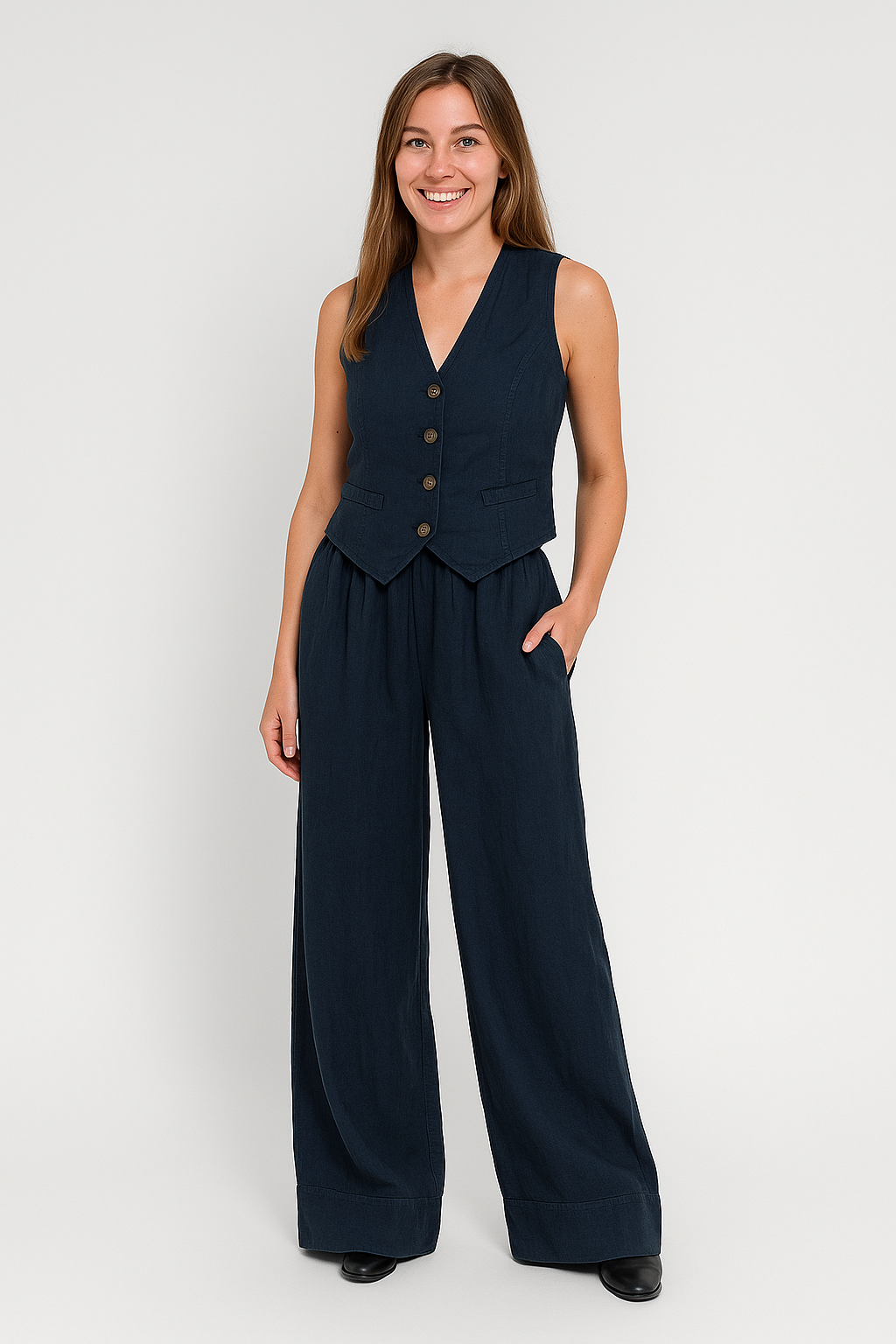 HERBERGER | Damen ärmelloses Set in Leinenoptik mit weiter Hose für Freizeit & Anlässe