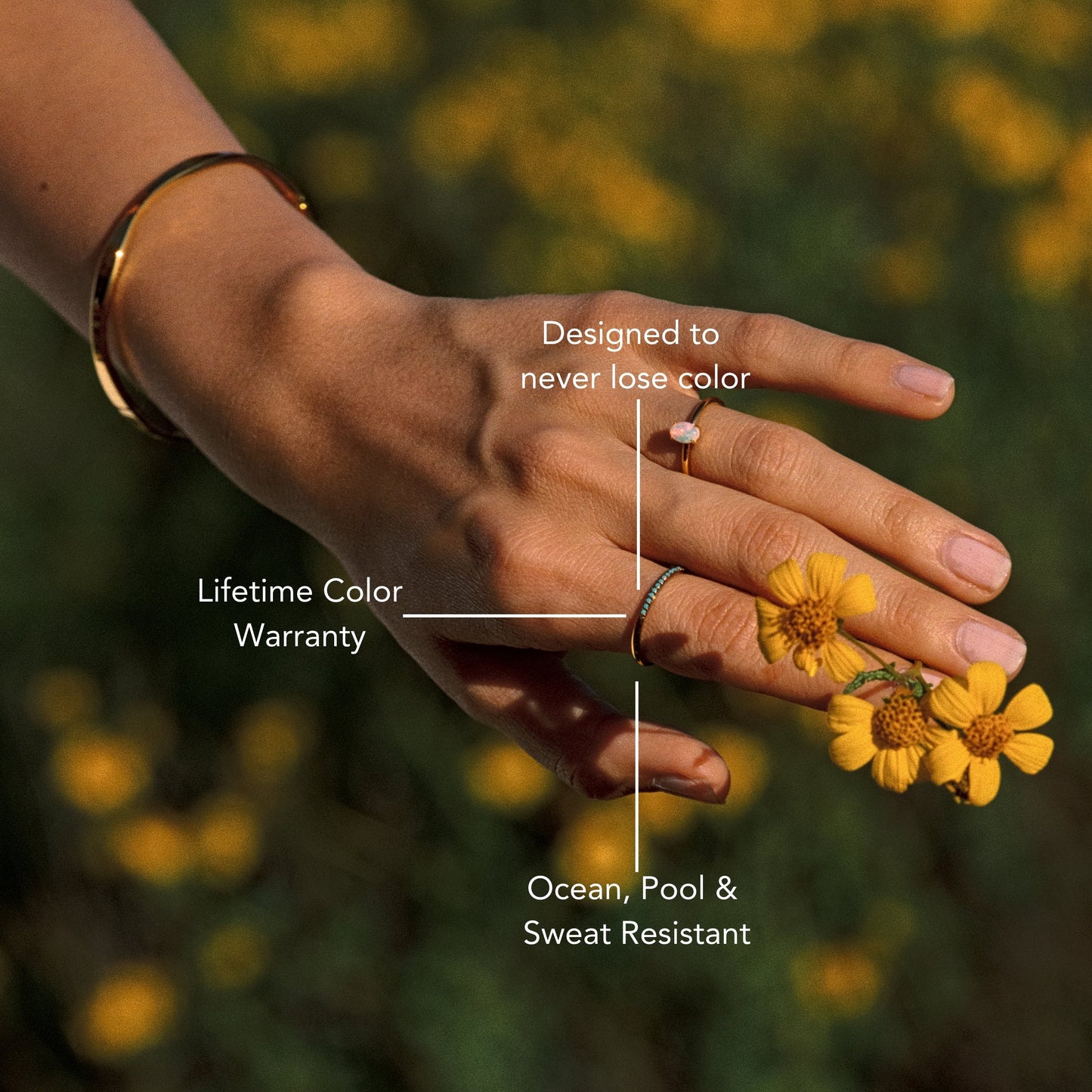 Damen Ring Türkis Gold schmal wasserfest hypoallergen