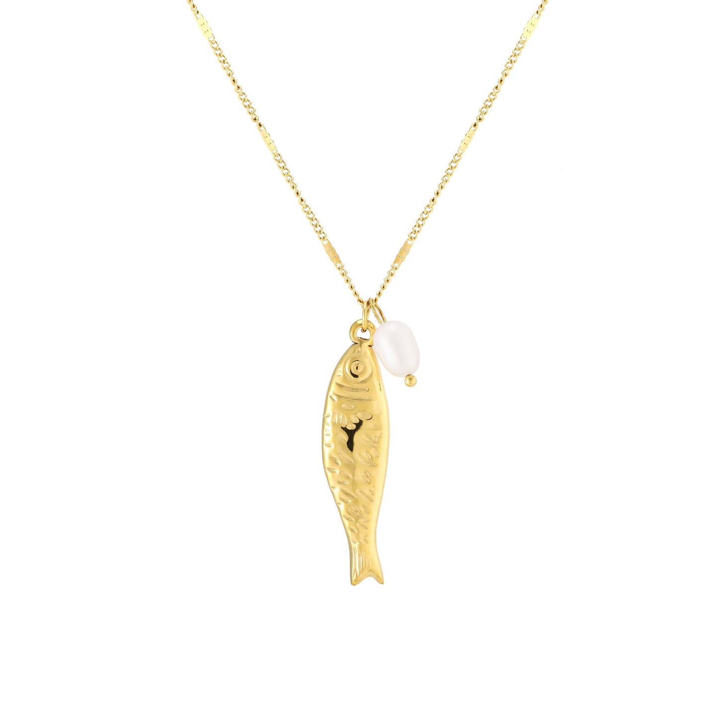 Damen Halskette Fisch Anhänger Gold Süßwasserperle wasserdicht hypoallergen