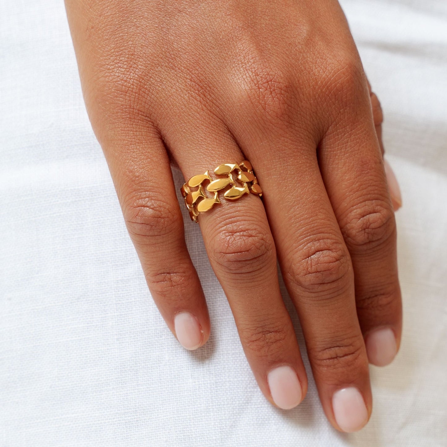 Damen Ring Gold Fisch Motiv wasserdicht hypoallergen 10 mm