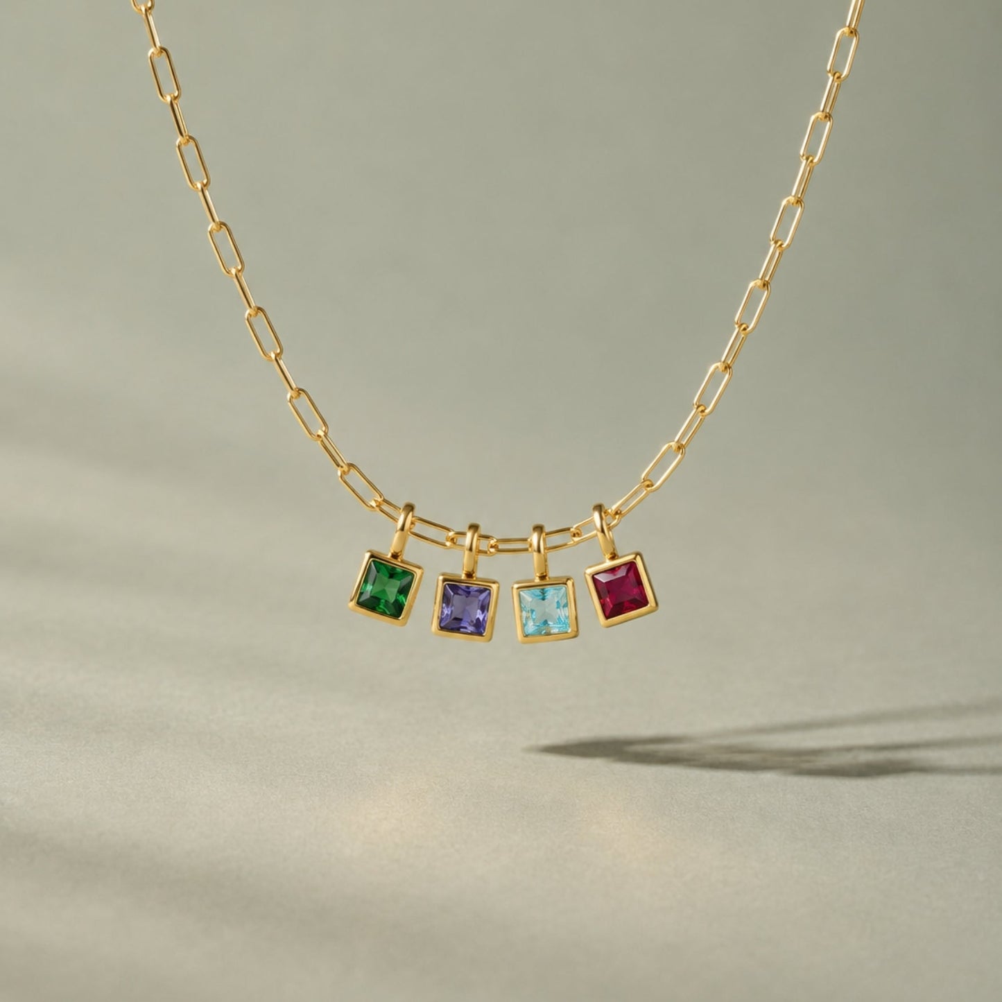 Damen Paperclip Kette Gold mit Geburtsstein Anhänger personalisiert wasserfest