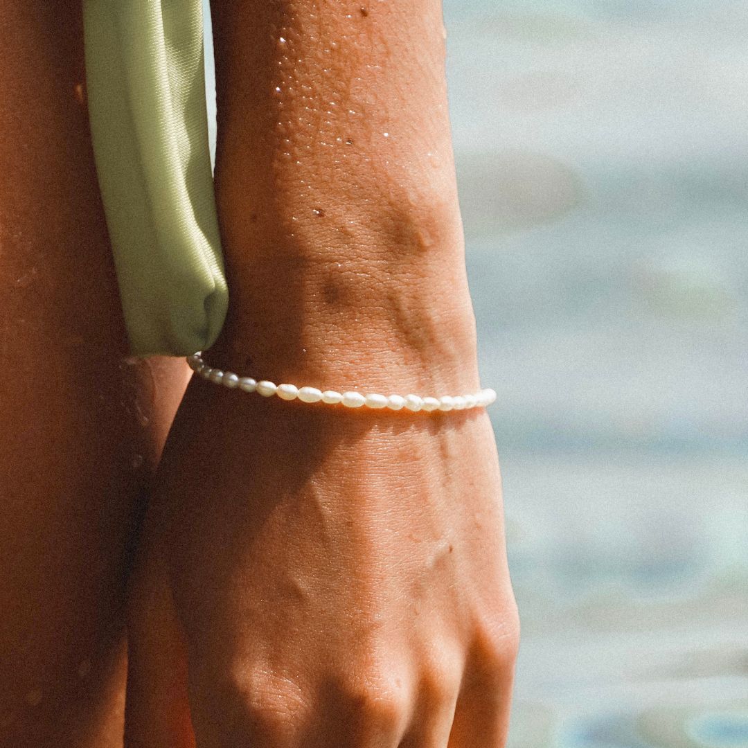 Damen Perlenarmband gold Süßwasserperlen Edelstahl wasserfest