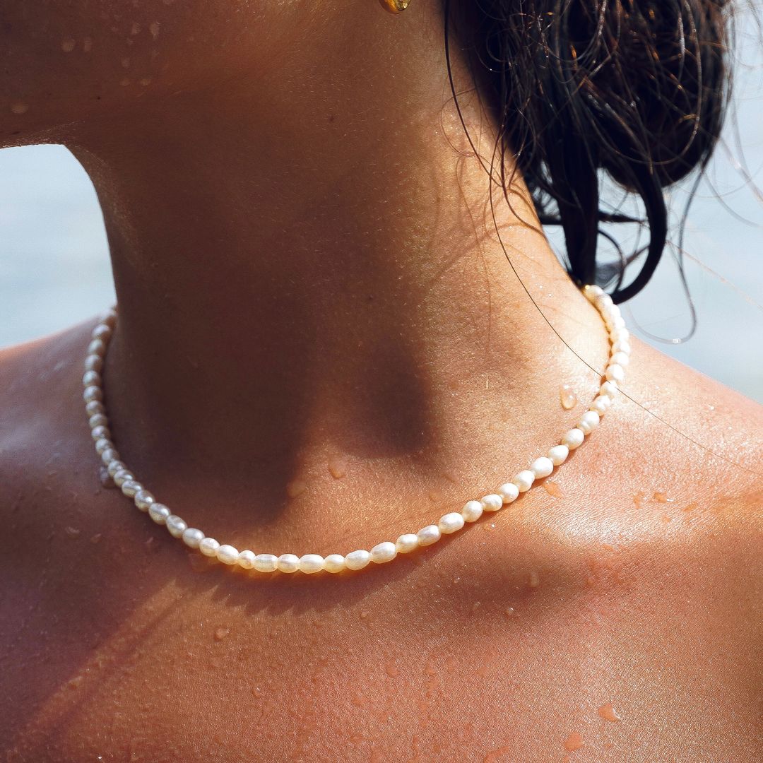 Damen Süßwasserperlen Choker Gold wasserfest hypoallergen Perlen Halskette