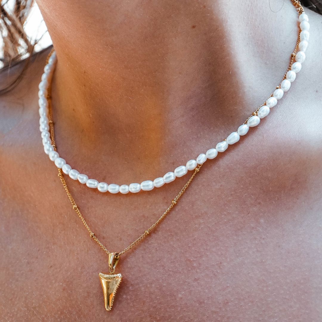 Damen Süßwasserperlen Choker Gold wasserfest hypoallergen Perlen Halskette