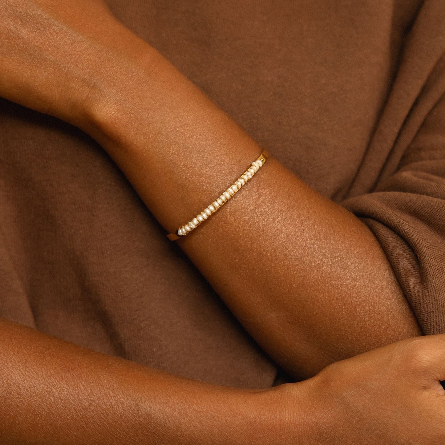 Damen Armreif gold Süßwasserperlen Edelstahl wasserfest hypoallergen