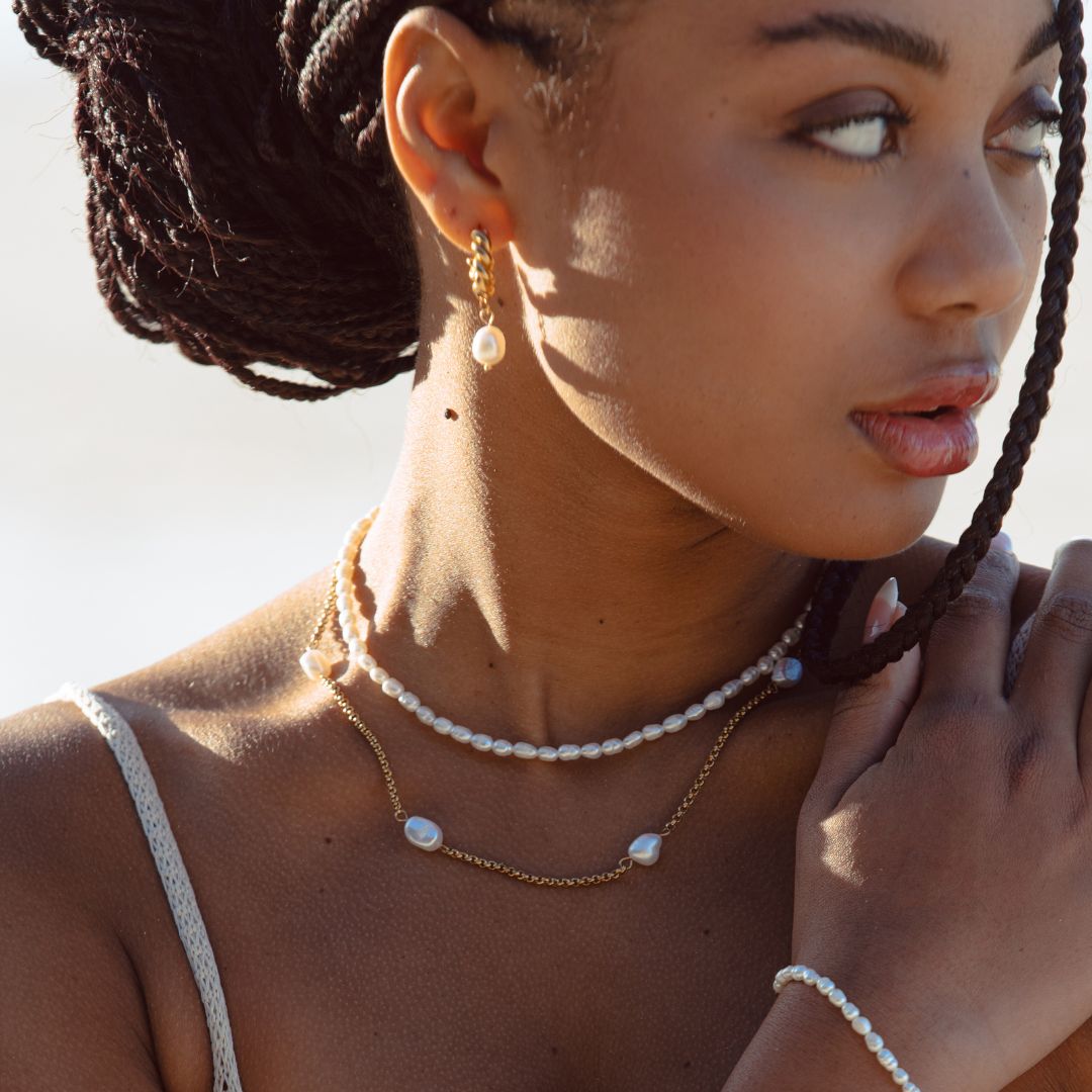 Damen Süßwasserperlen Choker Gold wasserfest hypoallergen Perlen Halskette