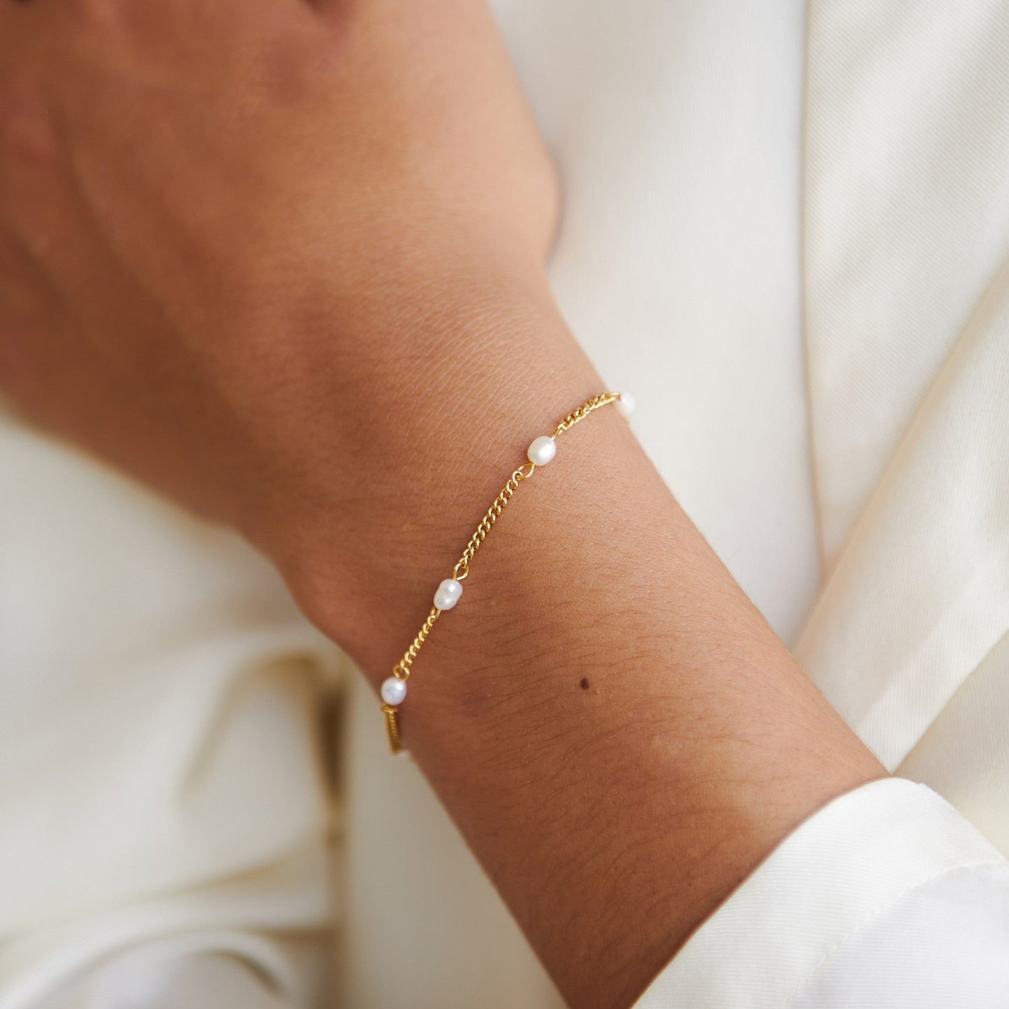 Damen Perlenarmband gold Süßwasserperlen Edelstahl wasserfest