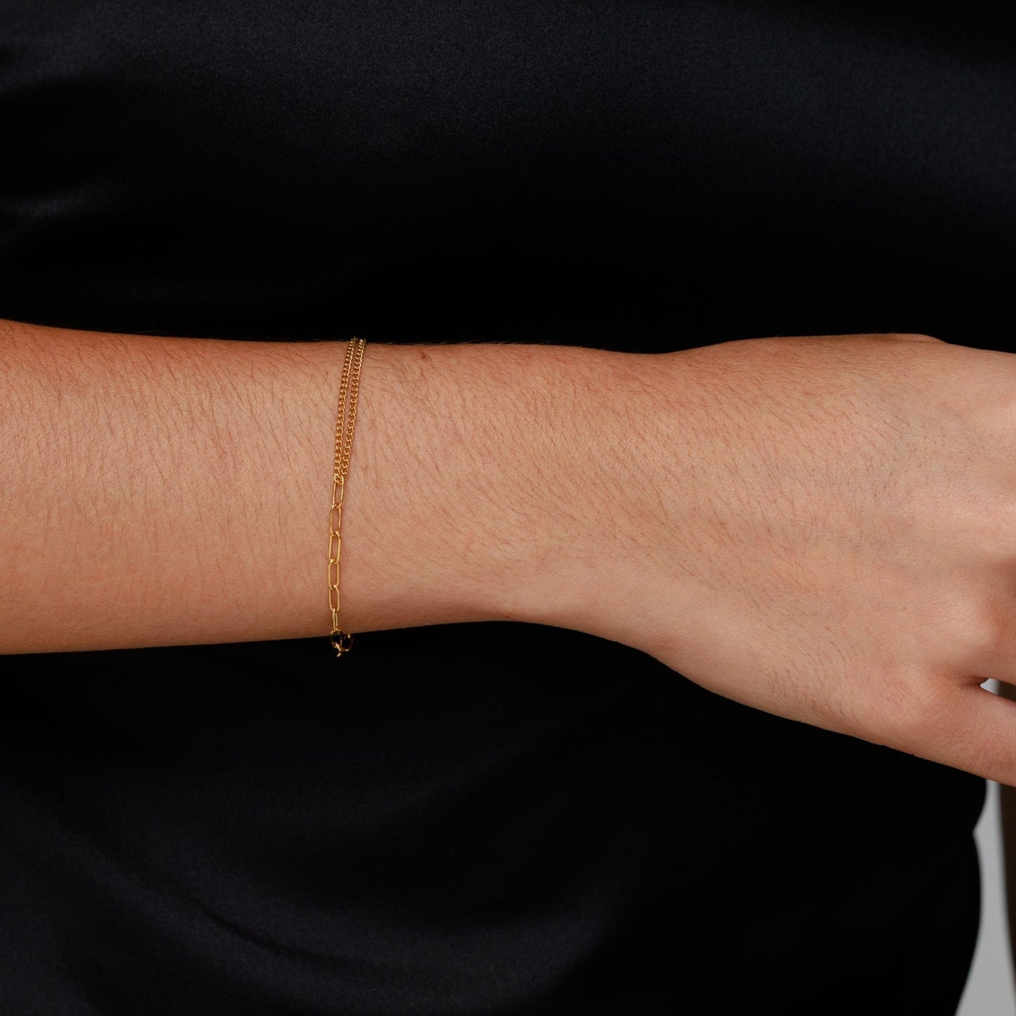 Damen Armband Gold Mixed Chain Paperclip Gliederarmband verstellbar wasserfest hypoallergen
