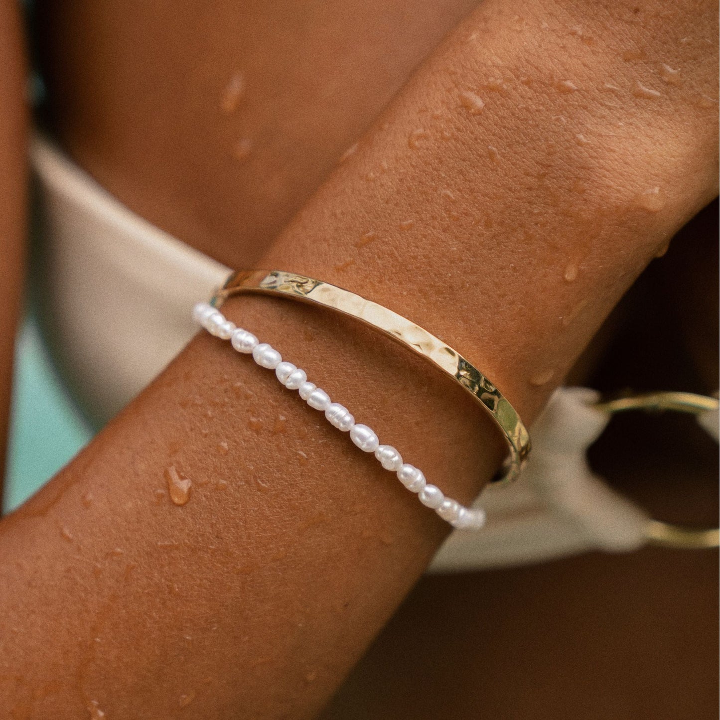 Damen Perlenarmband gold Süßwasserperlen Edelstahl wasserfest