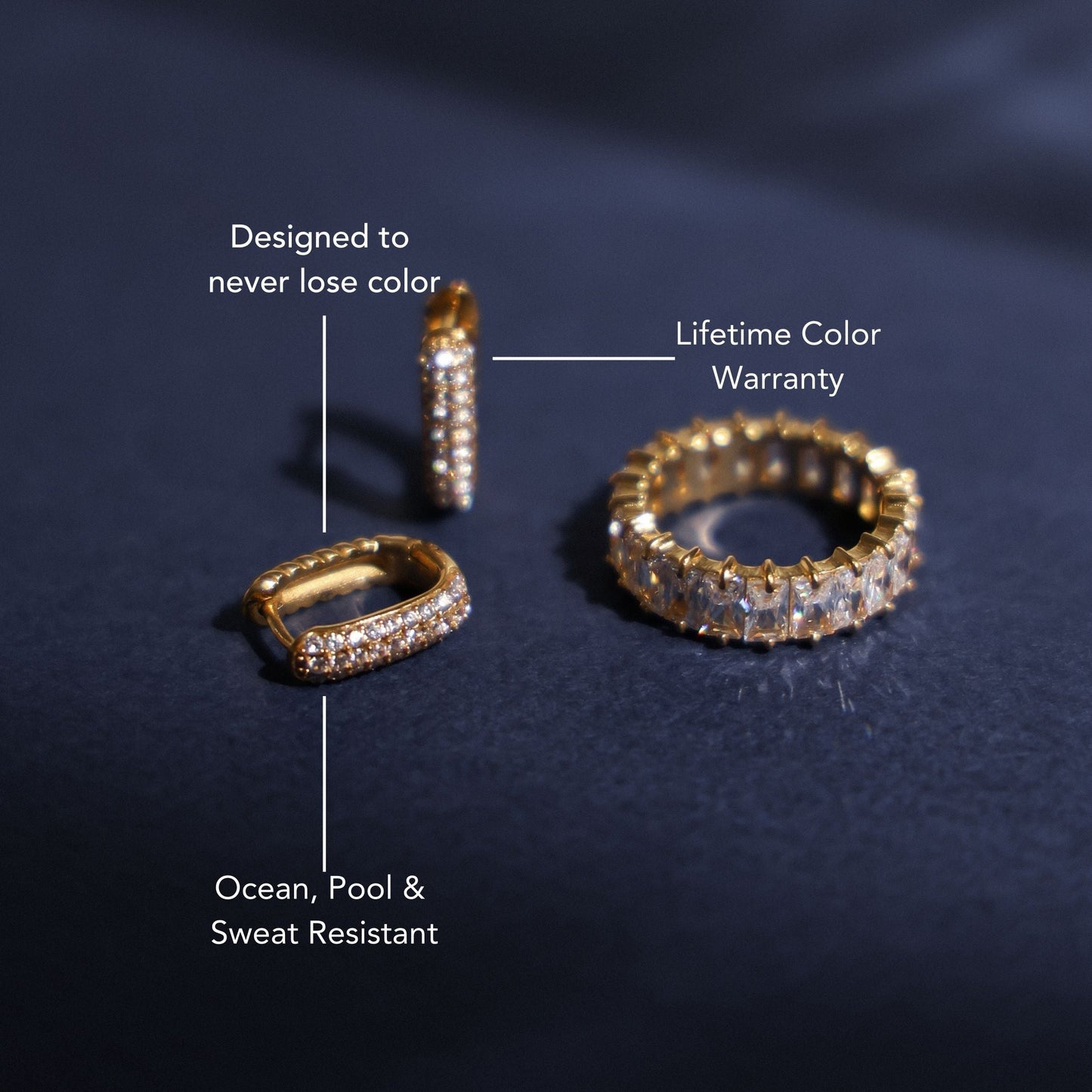 Damen Huggie Creolen Gold Zirkonia wasserdicht hypoallergen glänzend
