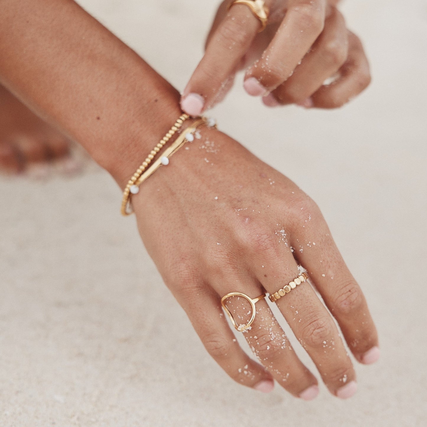Damen Ring Gold Perlenstruktur wasserfest hypoallergen