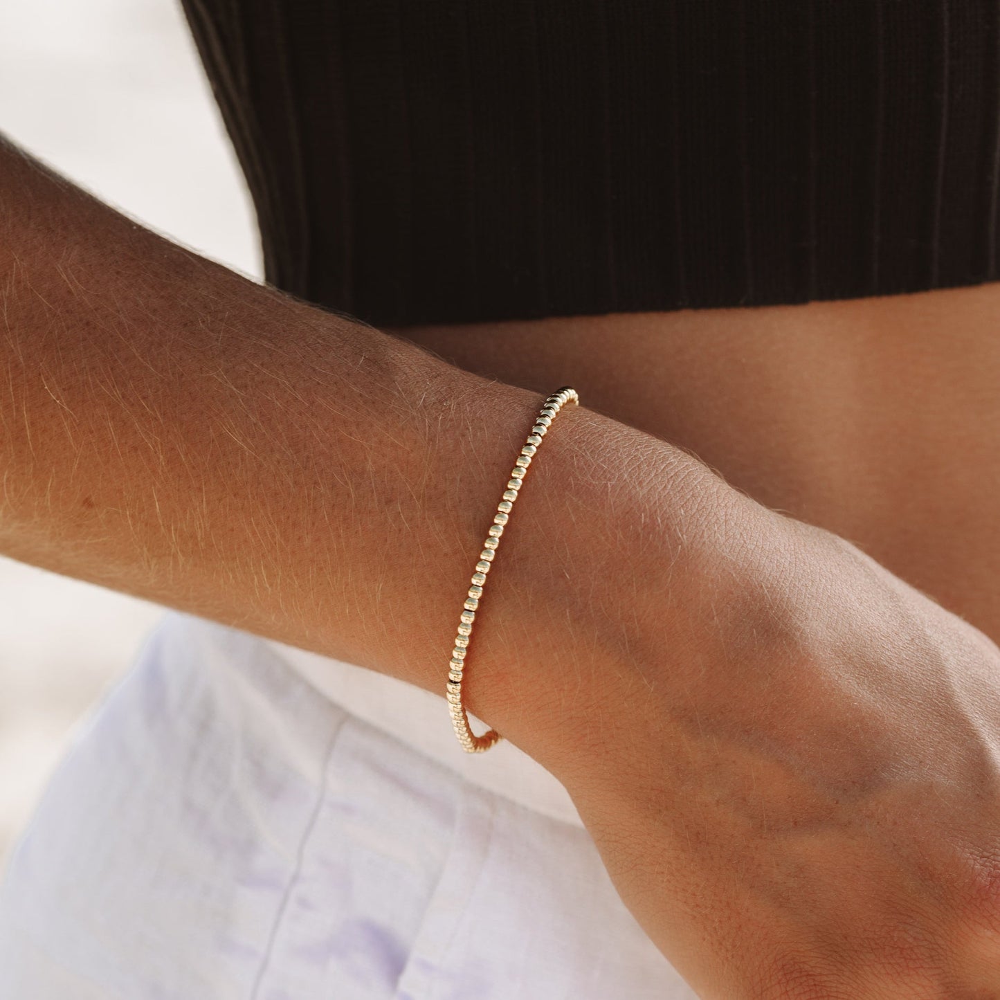 Damen Perlen Armband Gold verstellbar wasserfest hypoallergen Edelstahl 3 mm