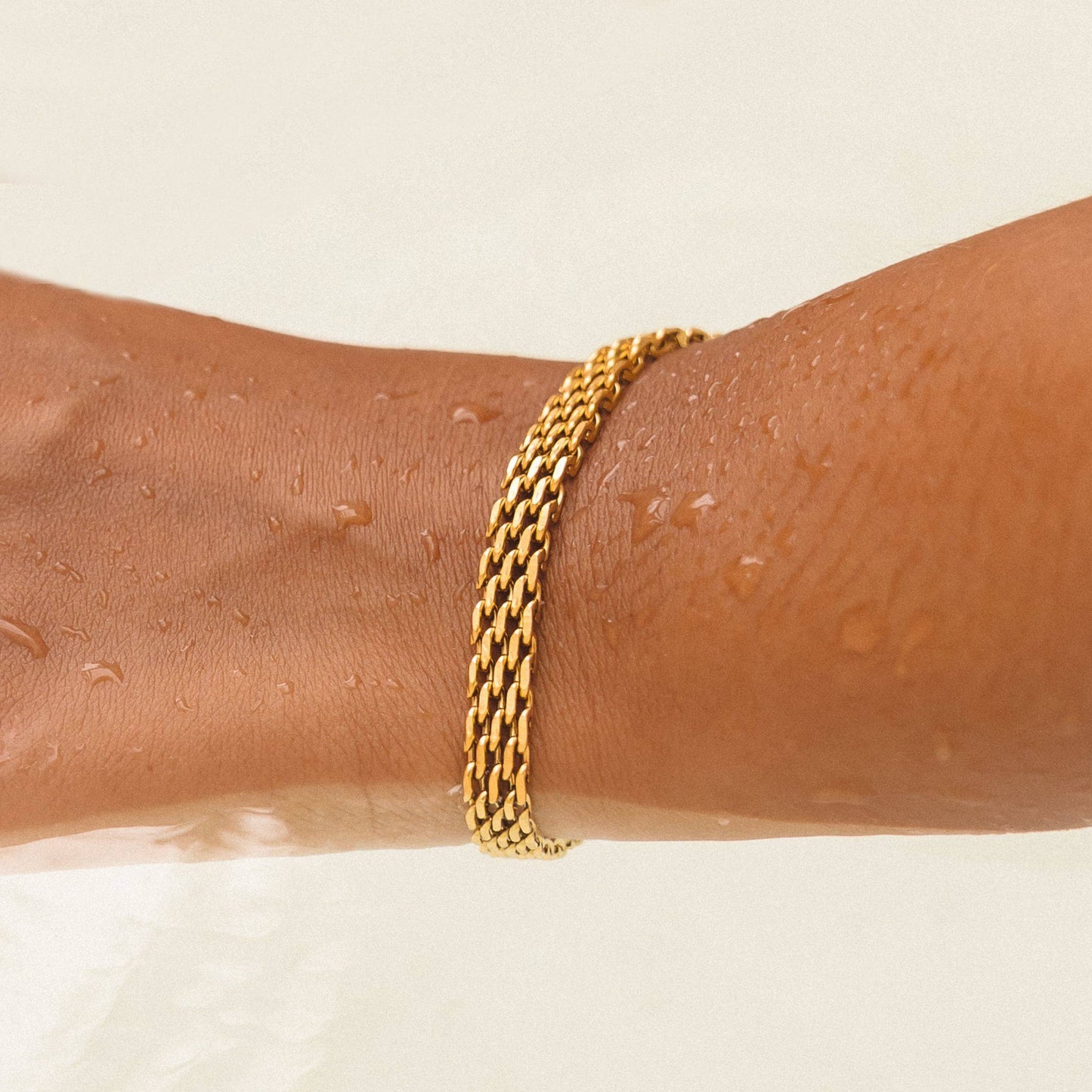 Damen Flechtarmband Gold 6 mm verstellbar wasserfest hypoallergen Edelstahl