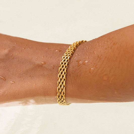 Damen Flechtarmband Gold 6 mm verstellbar wasserfest hypoallergen Edelstahl