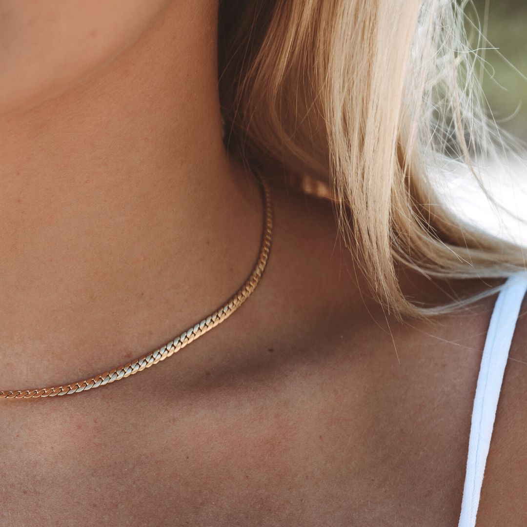 Damen Choker Halskette Gold 3 mm wasserfest Edelstahl verstellbar
