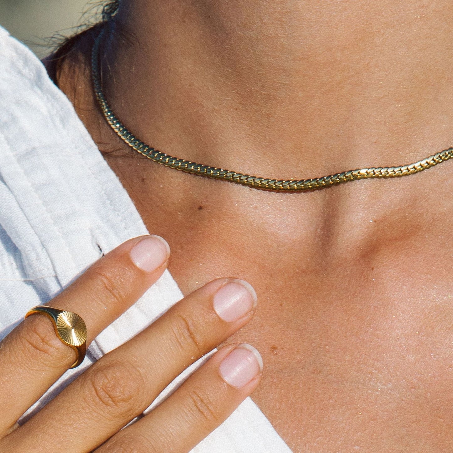 Damen Choker Halskette Gold 3 mm wasserfest Edelstahl verstellbar