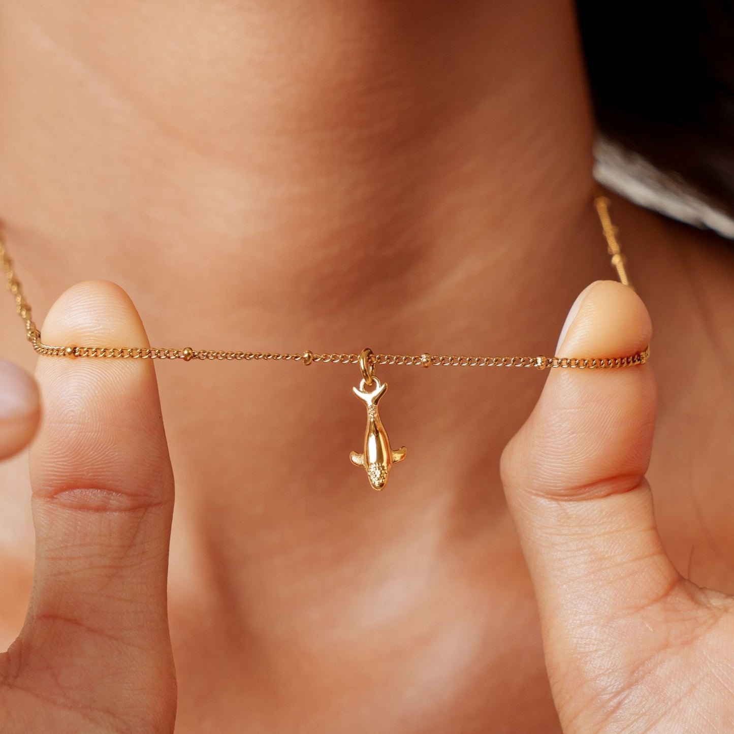 Damen Wal Kette Gold mit Anhänger wasserfest Edelstahl