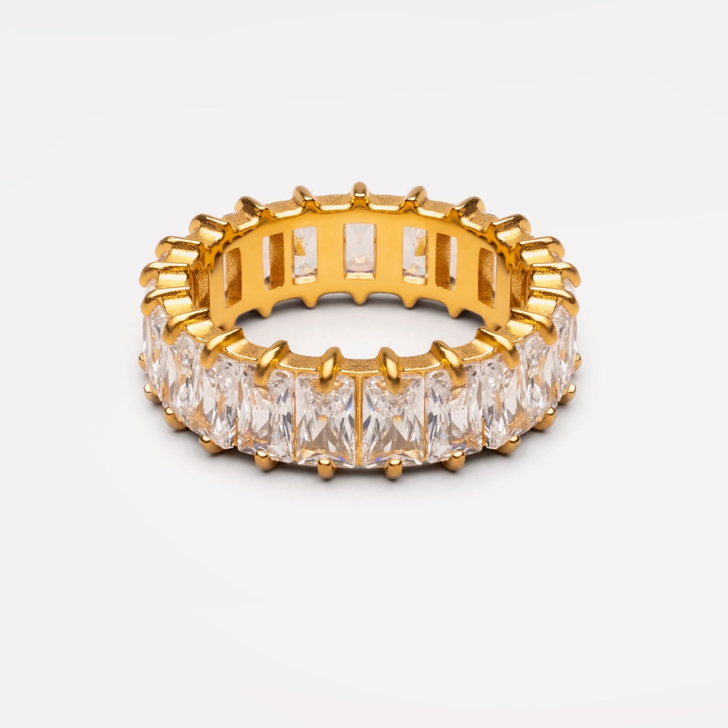 Damen Eternity Ring Gold mit rechteckigen Zirkonen 6,7 mm wasserdicht