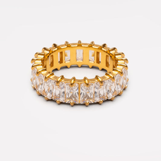 Damen Eternity Ring Gold mit rechteckigen Zirkonen 6,7 mm wasserdicht